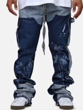 Lifted Anchors Men's Venus Floral Flared Leg Stacked Denim Jeans in Gray Size 30